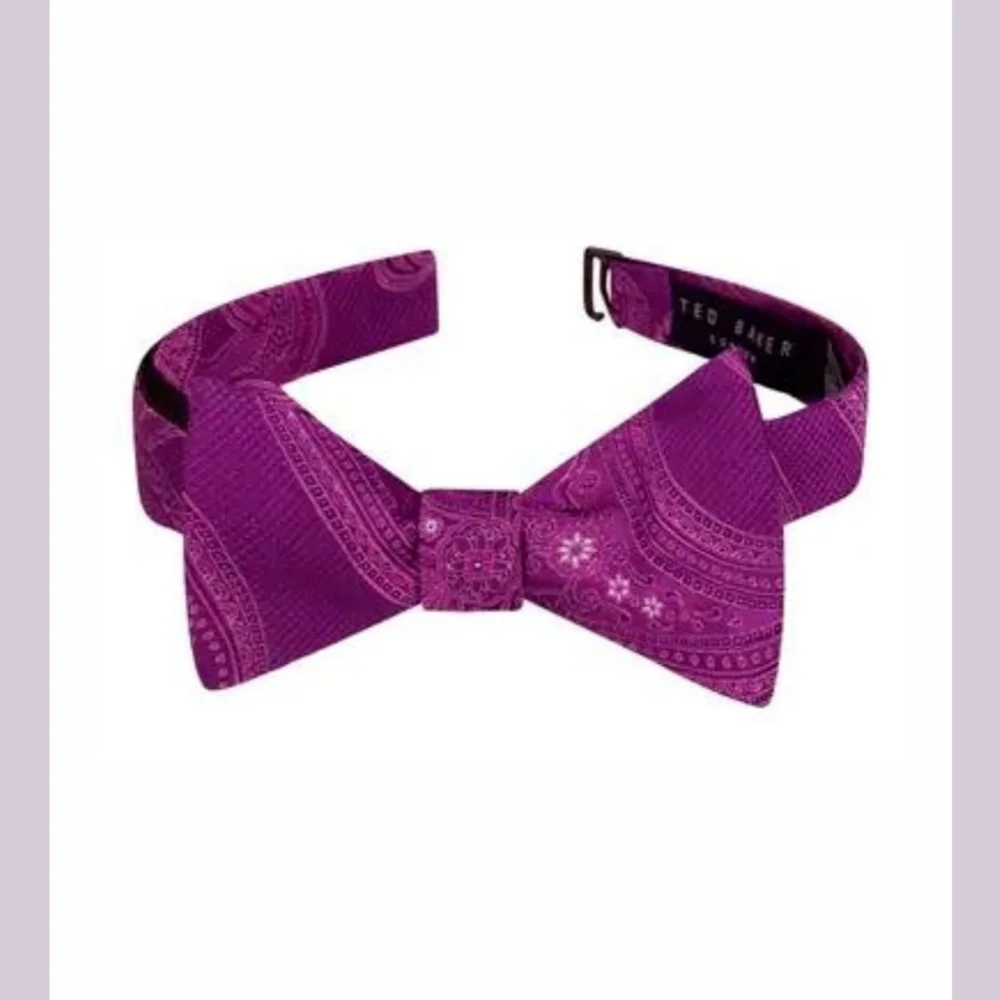 NWT $160 Ted Baker London 2pc Men Preakness Paisley Silk Bow Tie in Pink & Berry